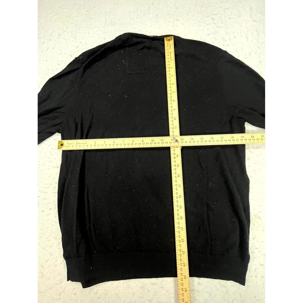 Calvin Klein Extra Fine Merino Sweater Mens XL Black Tight Knit Ribbed V Neck